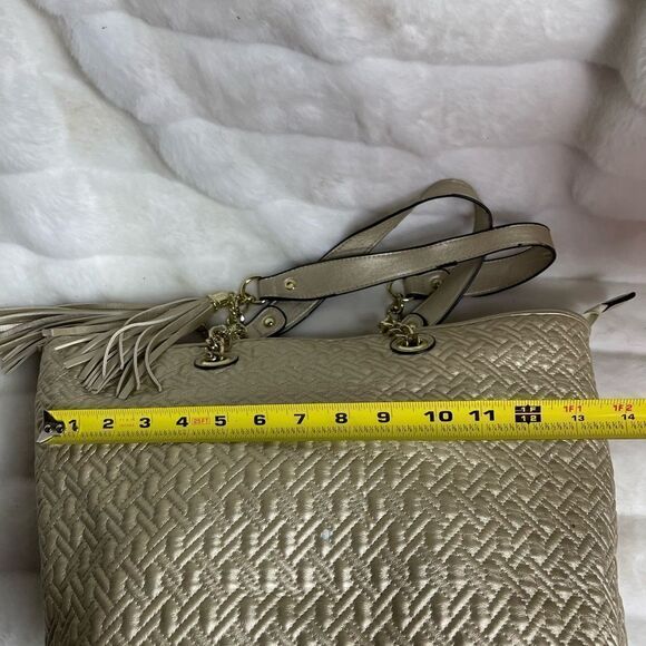 Big Buddha gold quilted front vegan leather tote with gold tone accents … - Picture 7 of 15